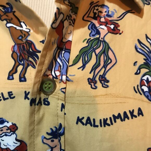 Kahala Hawaiian Men's Christmas Santa Short Sleeve Shirt Hula Girls Reindeer Med - Picture 4 of 12